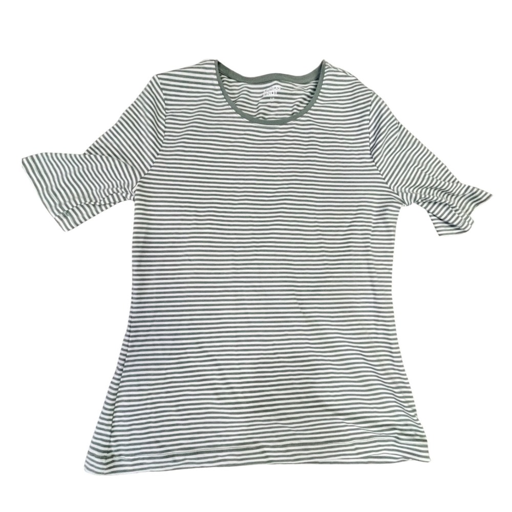 Lands End Striped Short‎ Sleeve Top Womens S Green White Casual Tee Cotton Basic
